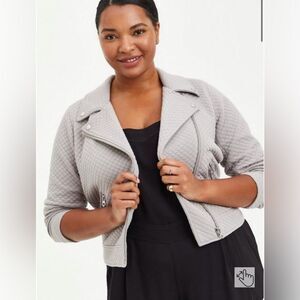Torrid Pebble Grey Quilted Knit Moto Jacket Urban Outfitters sz 2X